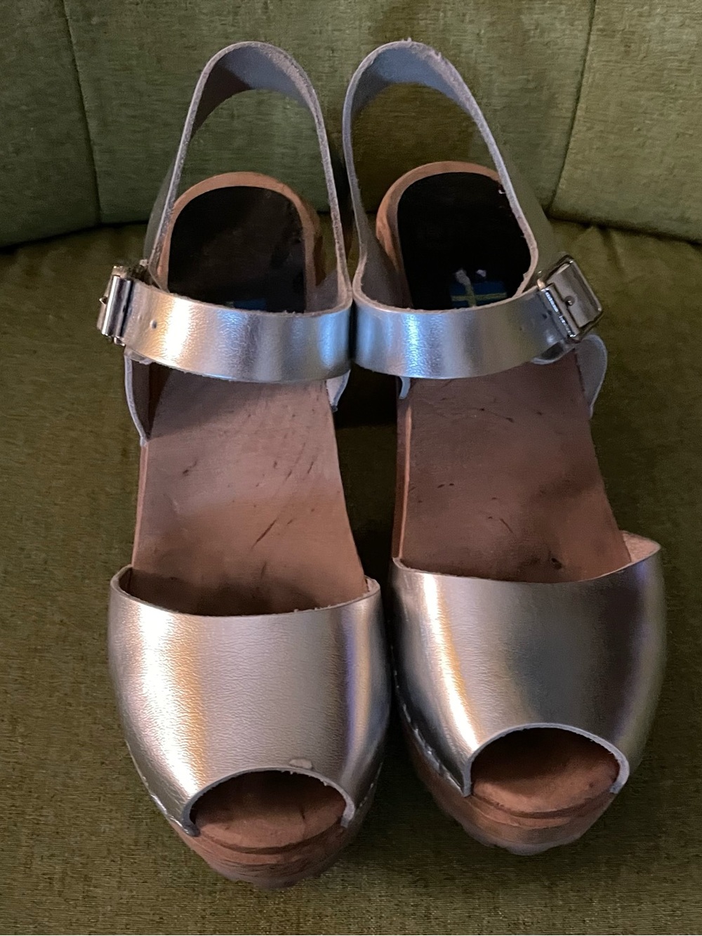 Women's Metallic Silver Peep-Toe Wedge Sandals